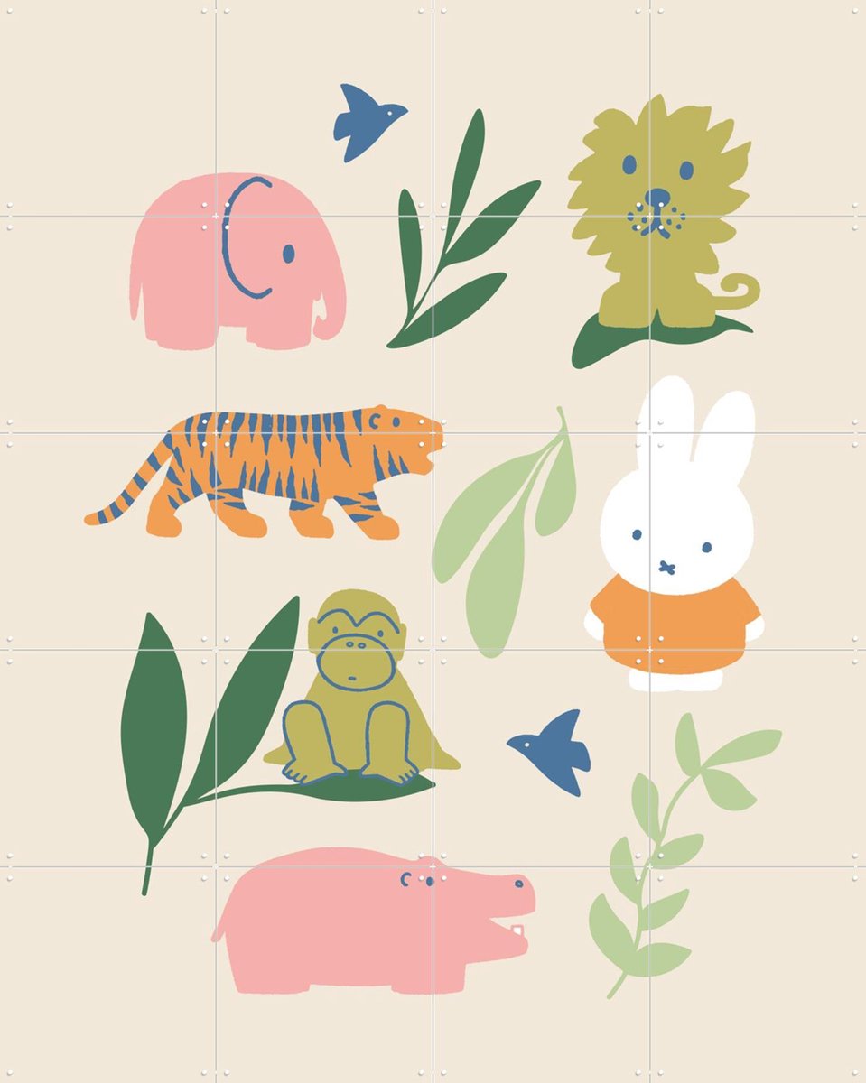 IXXI Nijntje Jungle, Nijntje - 80 x 100 cm - Gratis ophangtool - Grote wanddecoratie en posters - Speels, Cartoonesk, Kinderkamer, Educatief, Dieren
