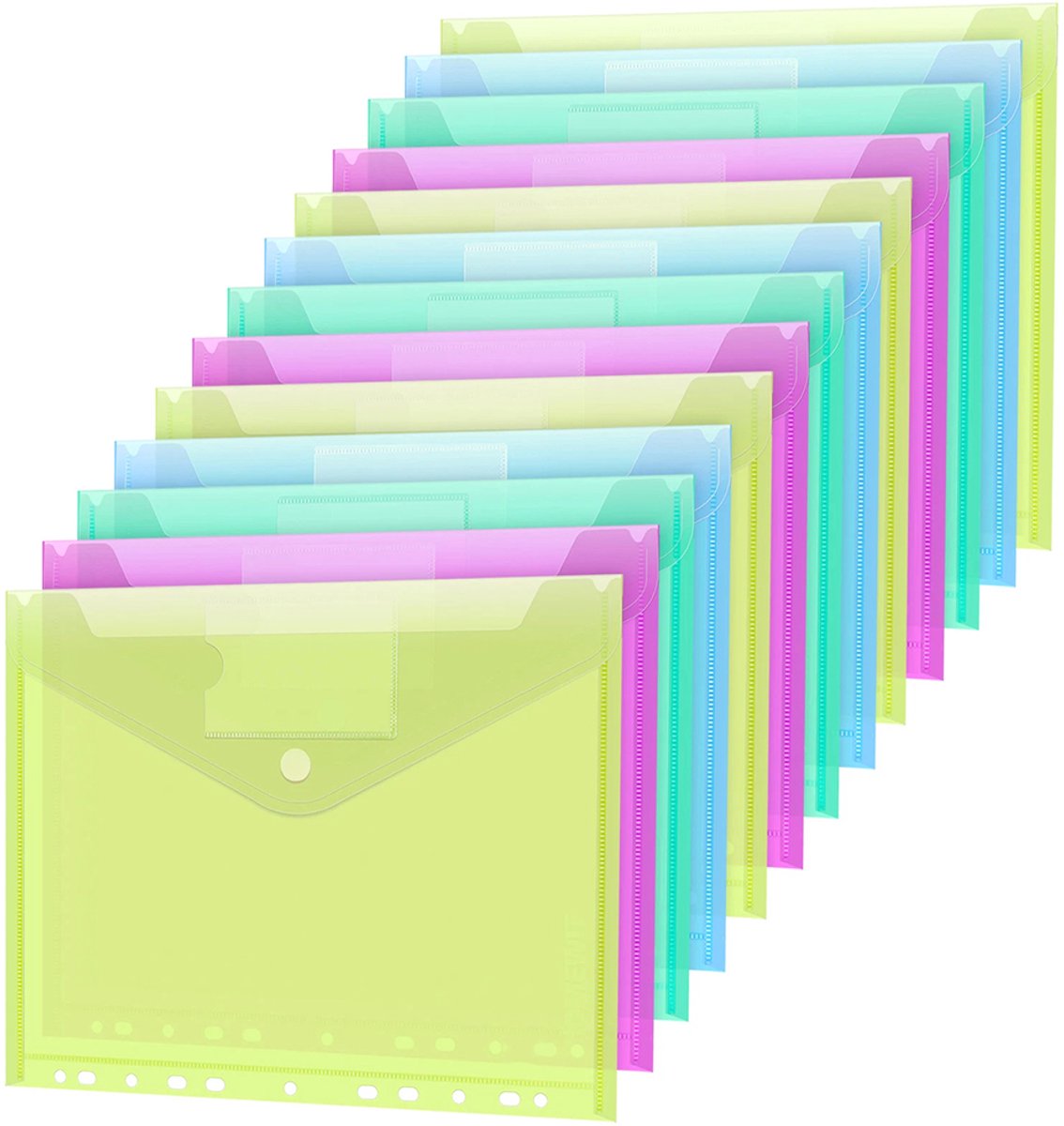 A4 documententassenset – 20 stuks - 24*30,5 cm - Druksluiting - Verdikte documententas - Waterdichte PP-opbergtas - Losbladige documententas - Verkrijgbaar in meerdere kleuren