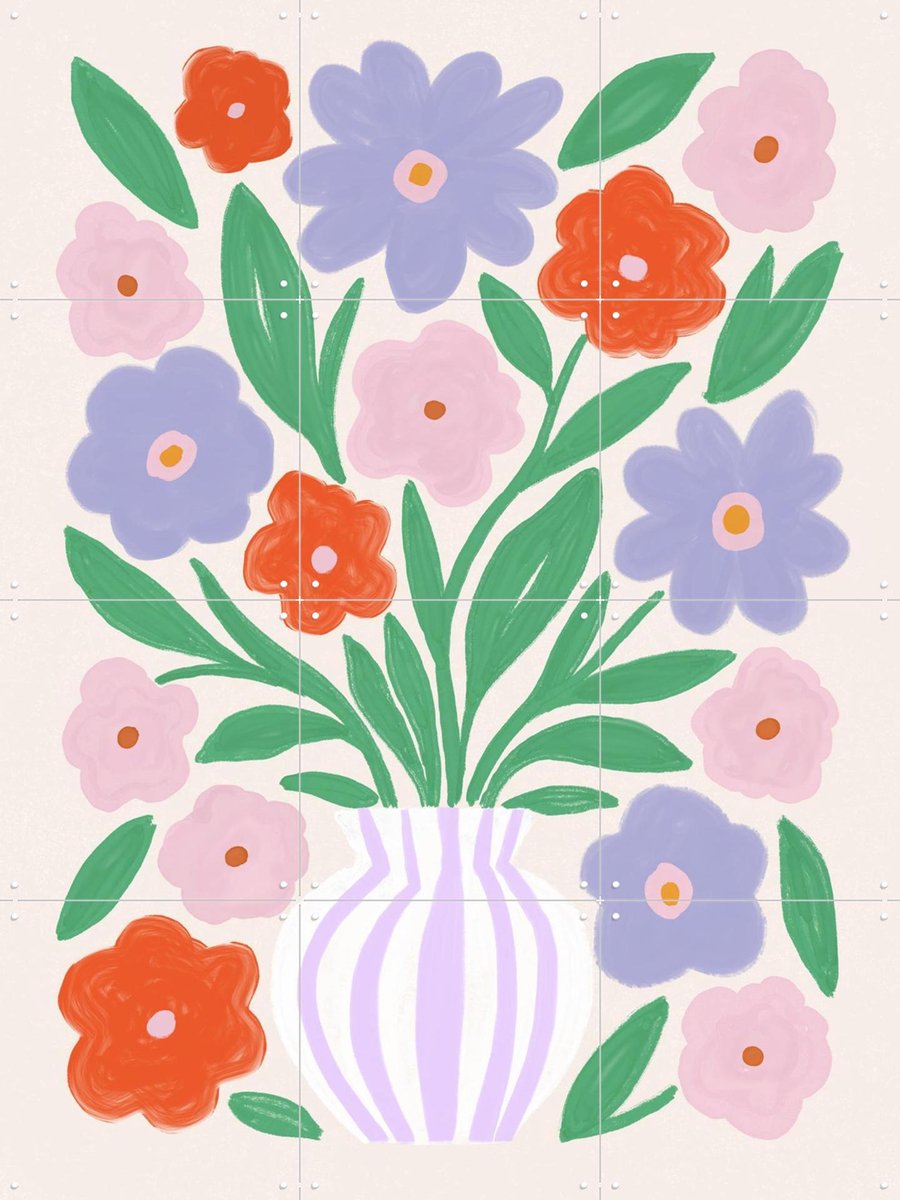 IXXI Cute Potted Florals, Katarzyna Gąsiorowska & Various - 60 x 80 cm - Gratis ophangtool - Grote wanddecoratie en posters - Illustraties, Speels