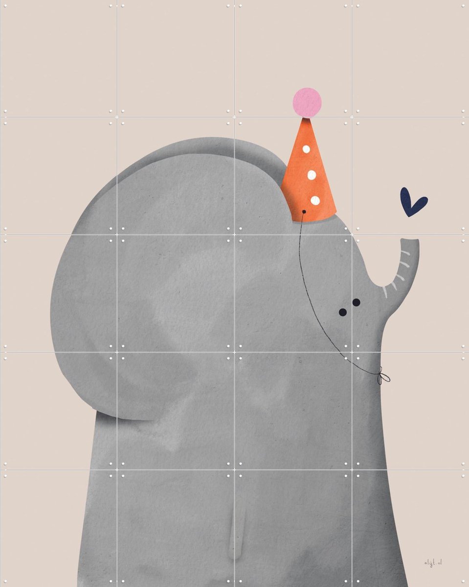IXXI Feest Olifant, Alijt - 80 x 100 cm - Gratis ophangtool - Grote wanddecoratie en posters - Illustraties, Speels, Cartoonesk, Babykamer, Dieren