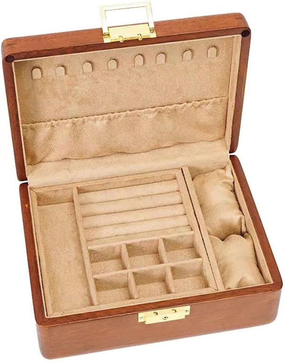 Houten Sieraden Doos - Organizer Opslag - Sieraden Opbergen - Met Slot en Sleutel - 2 Lades - Donkerbruin