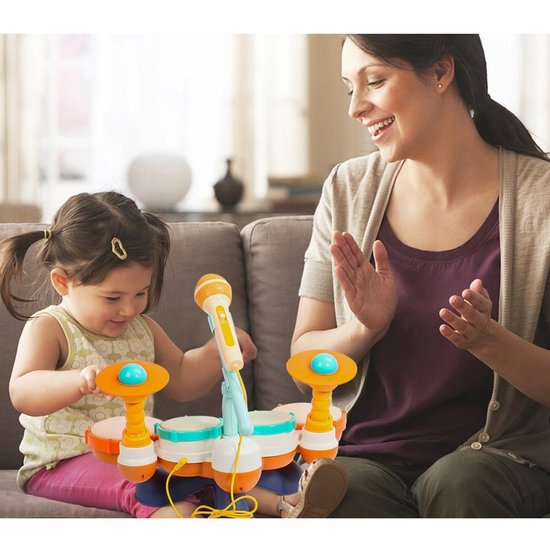 Drumstel voor Kinderen - Speelgoed Drumset - Muziekinstrumenten Set - 4 Drums & 2 Bekkens & Piano - Licht en Geluid - Montessori - Voor Kinderen 1-3 Jaar - Educatief Speelgoed — afbeelding 3