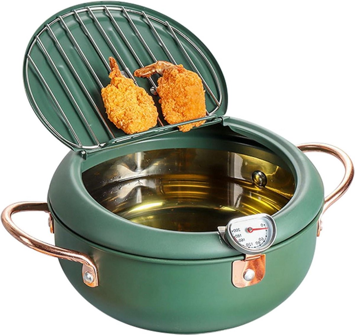 Frituurpan met thermometer - Keuken pan - Thuis frituren - Roestvrij staal - 55 inch - Donkergroen