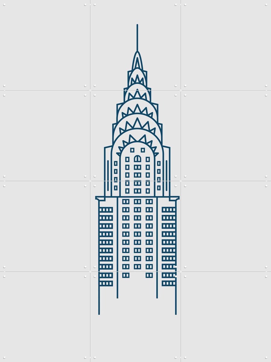 IXXI Cryslerbuilding, Nieki van Diepen & Kunst in Kaart - 60 x 80 cm - Gratis ophangtool - Grote wanddecoratie en posters - Line art, Geometrische