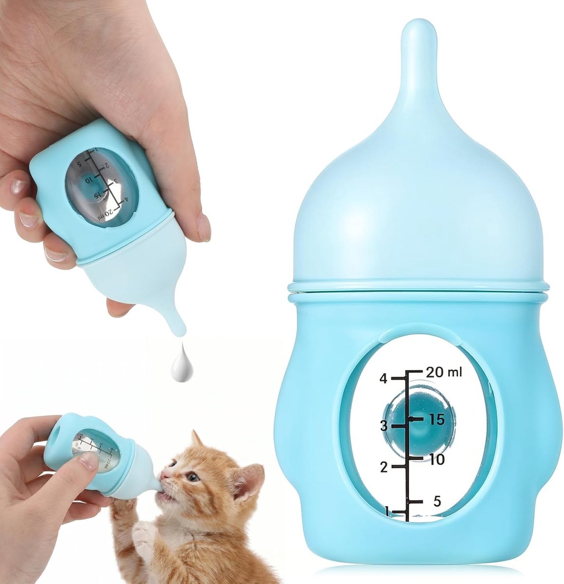 KZQ Opvoedfles voor kittens en puppy's 20 ml, herbruikbare zachte fles met slangetje, geschikt voor melkvoeding van jonge honden en katten, ideaal voor thuis en onderweg, eenvoudig schoon te maken