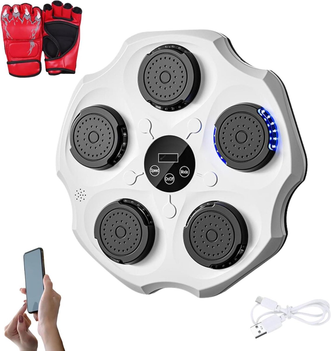 Boksmachine met Muziek - Wandtraining Apparaat - Thuisconditie Verbeteren - Synchroniseert met Ritme - 43x43cm - Zwart