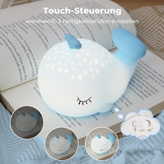 Walvis nachtlampje voor kinderen, siliconen, dimbaar, RGB, aanraakbaar, oplaadbaar, decoratieve ledlamp voor kinderkamer, cadeau voor meisjes en jongens, kerstcadeau [Energieklasse A] — afbeelding 3