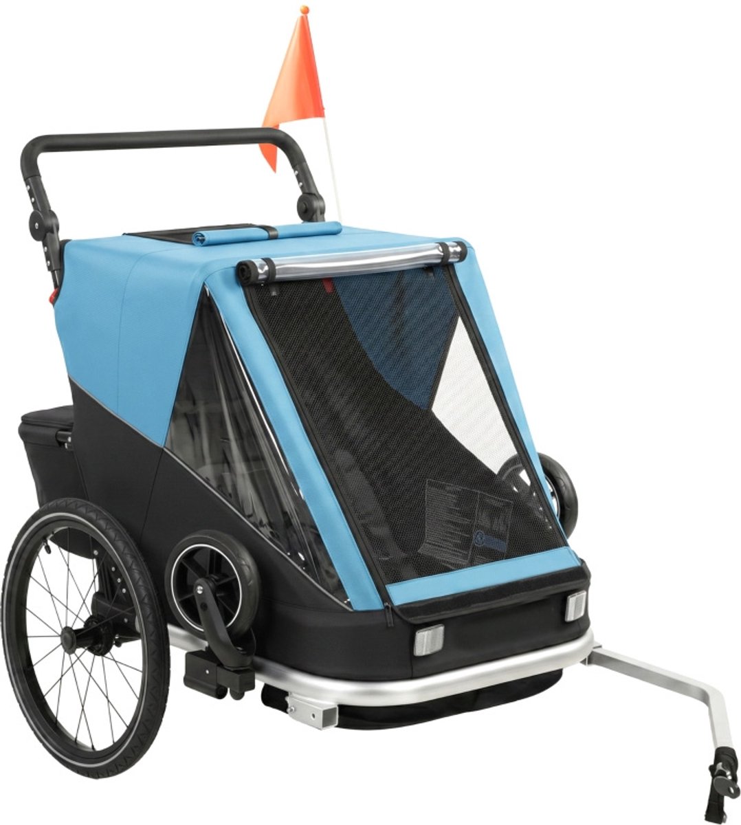 Huisdierenbuggy 155×82×102cm Blauw Stalen Frame Opvouwbare Fietskar Voor Huisdieren Met Verstelbare Rugleuning Grote Opbergruimte Geschikt Voor Fietstochten Wandelingen En Buitenreizen