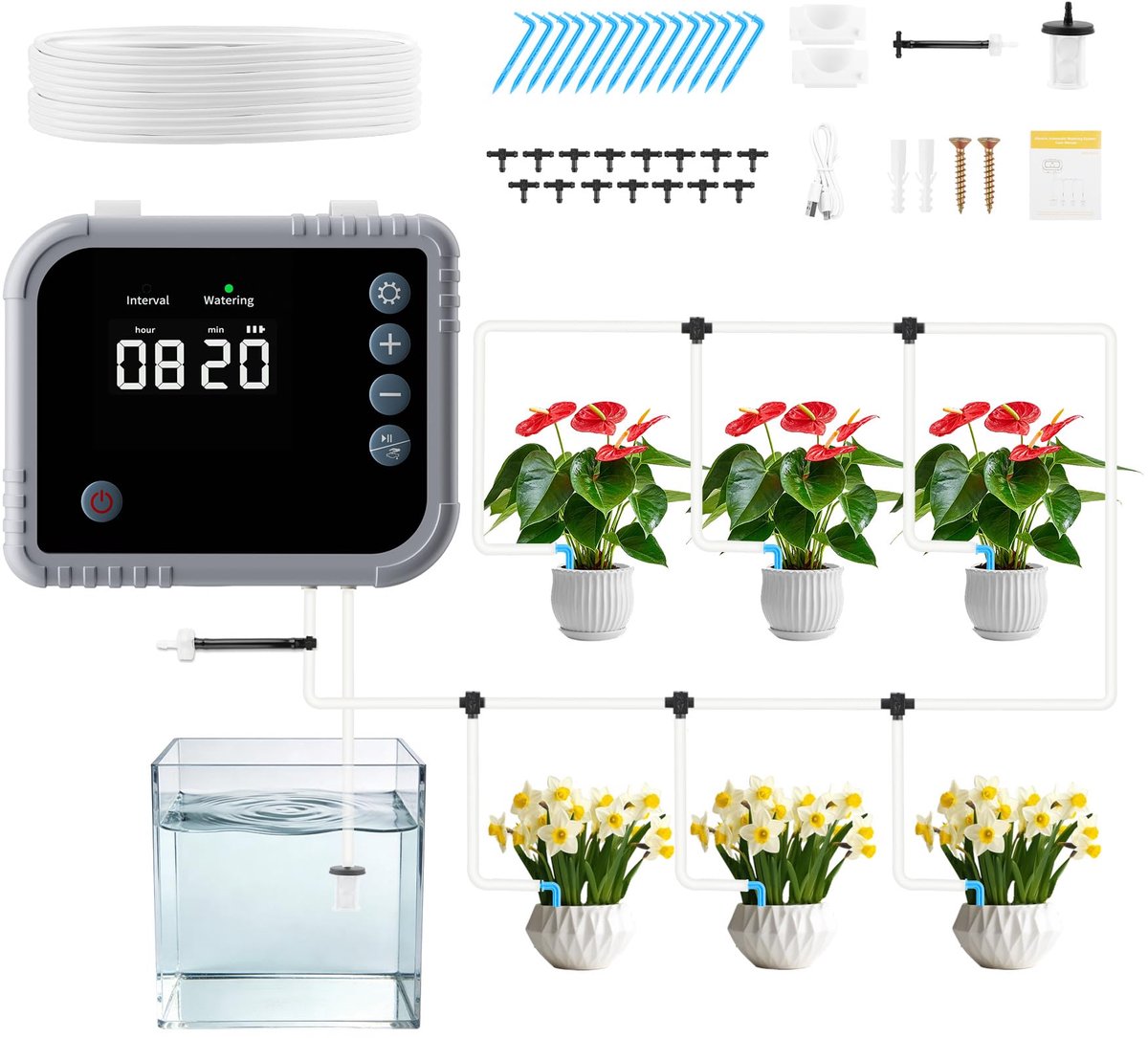 Speed Automatisch irrigatiesysteem voor binnen, 350 irrigatiemodi voor 15 potplanten, 2200 mAh, oplaadbaar, automatisch druppelirrigatiesysteem voor binnen, balkon