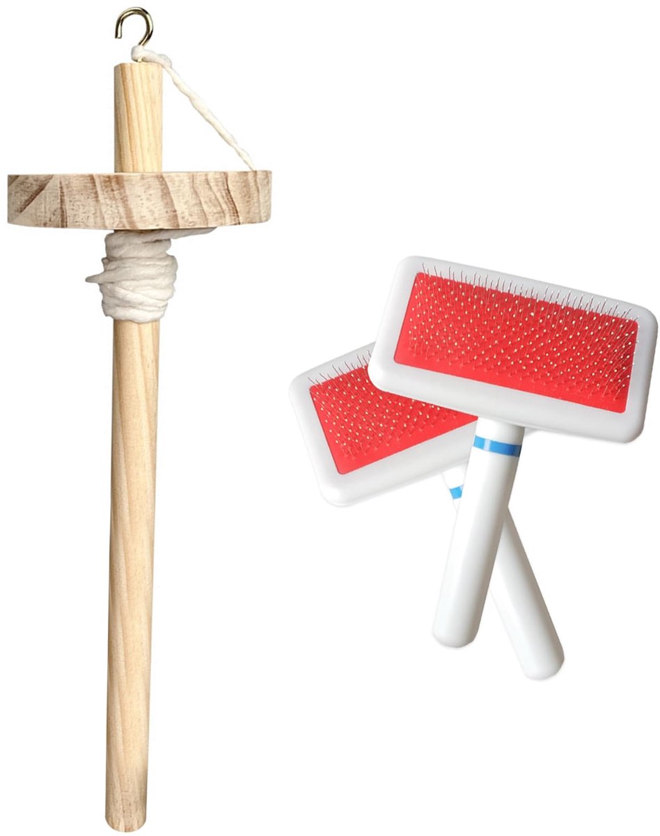 2 stuks wollen karden & valspindel set van kunststof - handkaarten en spingereedschap voor het mengen van wol, weven en vlies (rood)
