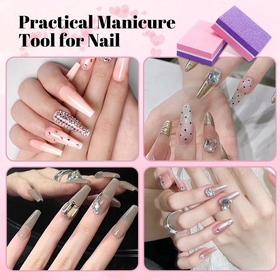Bufferblokken, 100/180 dubbelzijdig Grit-nagelblok, Grit-nagelbuffer voor acrylnagels en natuurlijke nagels, professionele manicure-vijlblokken — afbeelding 5