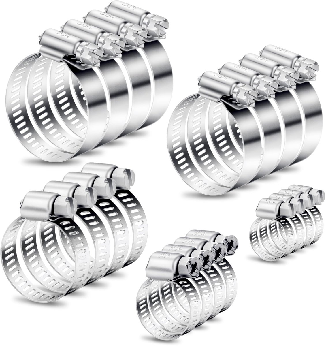 set van 20 stuks, 8-51 mm, roestvrij staal, verstelbare slangklem, robuuste buisklemmen, veelzijdige klemmen, set voor waterleidingen, tuin, huis, gas, pijpen, auto, tubing, vijver