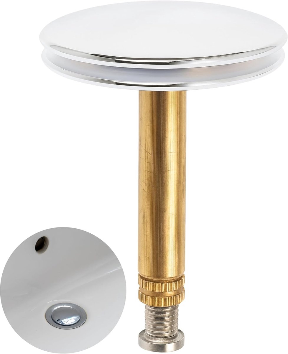 Afvoerplug met verstelbare hijsstang, 1 st., Ø 43 mm klepplug, gemaakt van messing, met 25-45 mm excentrische pin, chroom afwerking, dubbele afdichting, klepplug wastafel, douche, badkuip