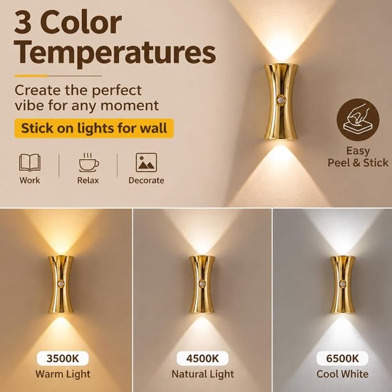 Wandlamp met bewegingssensor - draadloos magnetisch nachtlampje - zandlopervormig nachtlampje - dimbare decoratieve lamp voor naast het bed of in de hal (2 stuks) — afbeelding 5