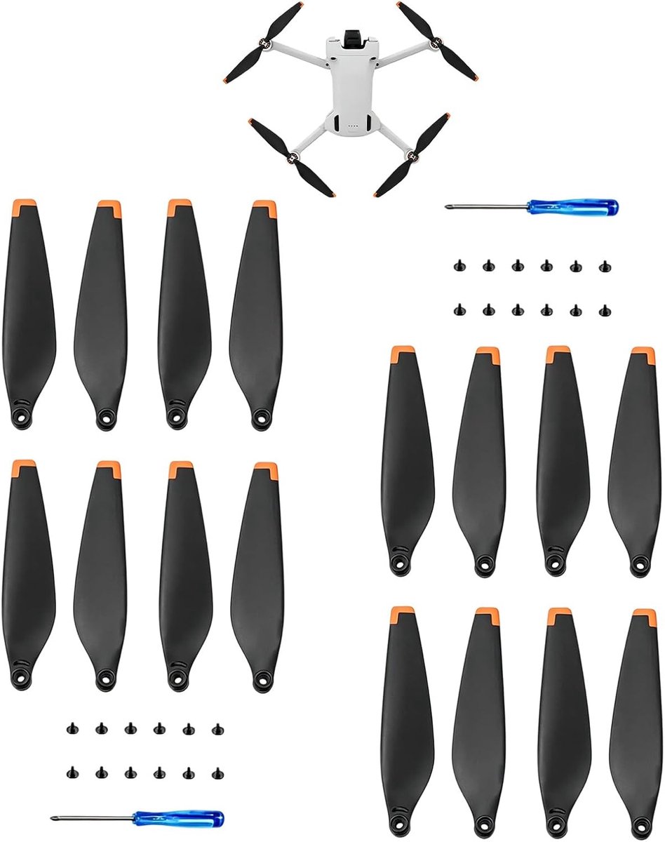 Propellers voor Mini 3/Mini 4 Pro, 16 stuks reservepropellers met laag geluid en hoge duw, reservebladen met nauwkeurige dynamische balans, accessoires met 2 schroevendraaiers en 24 schroeven