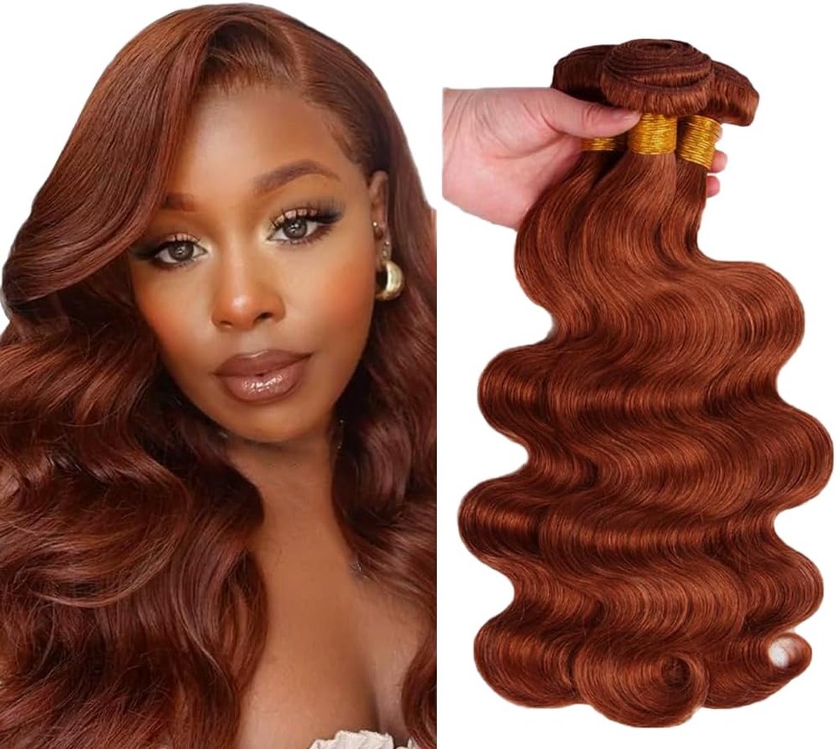 Wave Peruik Dames Bundles Human Hiar Unprocessed Brazilian Virgin Human Hair Extensions #33 Reddish Brown Bundle With Minimal Shedding For Women 12 14 16 Inch