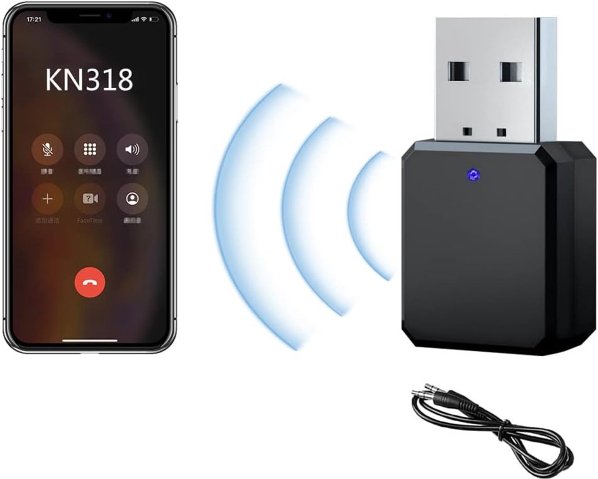 SnelShoppen - Bluetooth Adapter 5.1, Draagbare USB Bluetooth Ontvanger met 3.5mm Audiokabel, AUX/USB Dual Output, Bluetooth Zender en Ontvanger voor S
