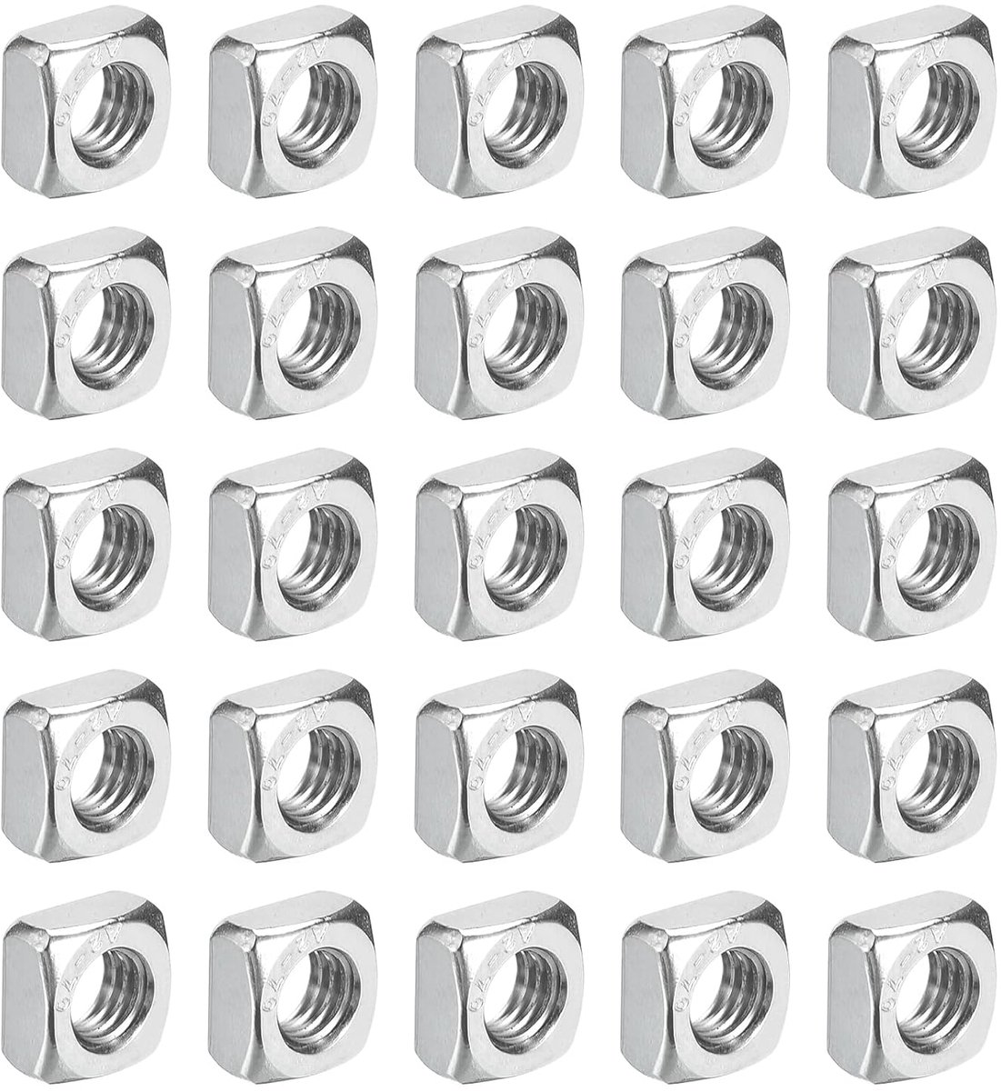 M5-0,8 x 4 vierkante moer 304 roestvrij staal grove schroefdraad vierkante moeren bevestigingselementen voor huishoudelijke reparaties en professionele ingenieurs, zilver 100 stuks