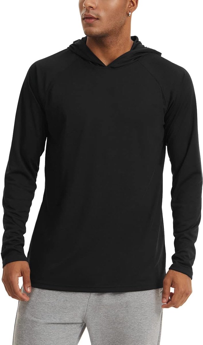 Uv-shirt voor heren, UPF 50+, zonwering, lange mouwen, met capuchon, duimgat, sneldrogend, functioneel shirt voor vissen, wandelen