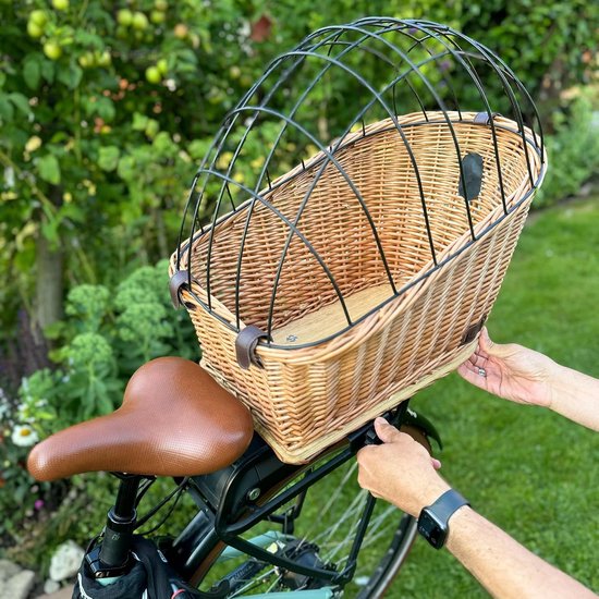 Fietsmand Hond - Hondenmand Fiets - Veilig Fietsen - Met Draadkap - 47x29x34cm - Bruin — afbeelding 3