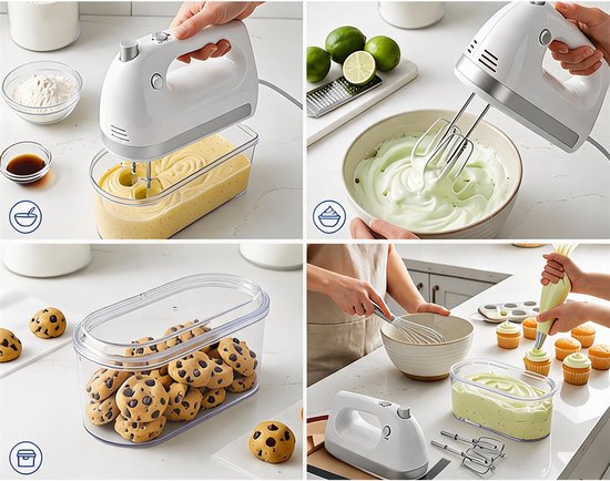 Elektrische Handmixer - 400W Keukenmixer - 5 Snelheidsstanden met Turbofunctie - Volledig Koperen Motor met Snelle Warmteafvoer - 304 RVS Kloppers en Deeghaken - Licht Ergonomisch Ontwerp - Voor Bakken, Deeg, Beslag, Room en Eieren — afbeelding 4