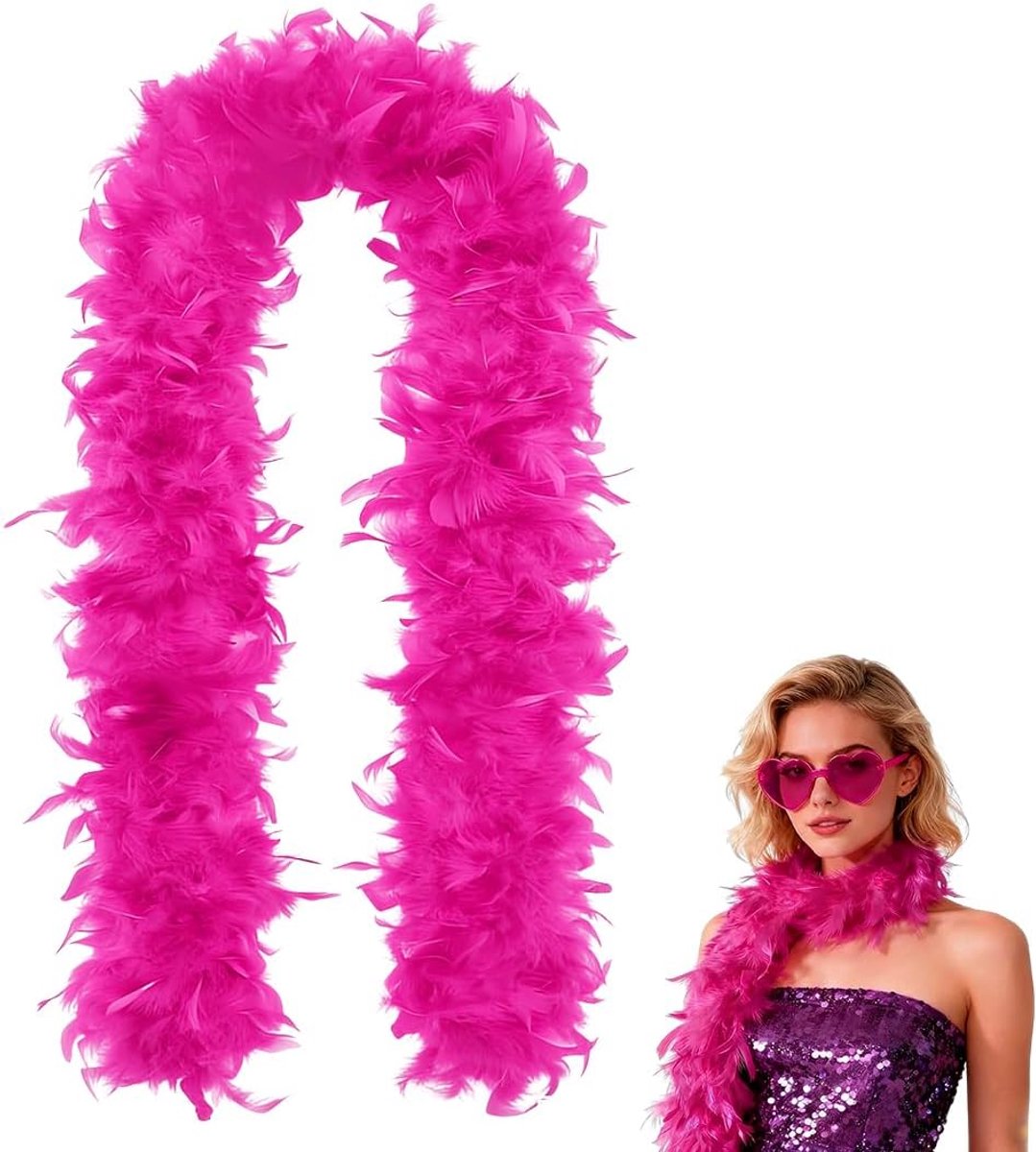 1 stuk pruimrode v-eren boa, 2 m, geschikt voor feestjes, carnaval, Pride, Kerstmis, dames, unisex, accessoires, ve-ren sjaal, veren boa