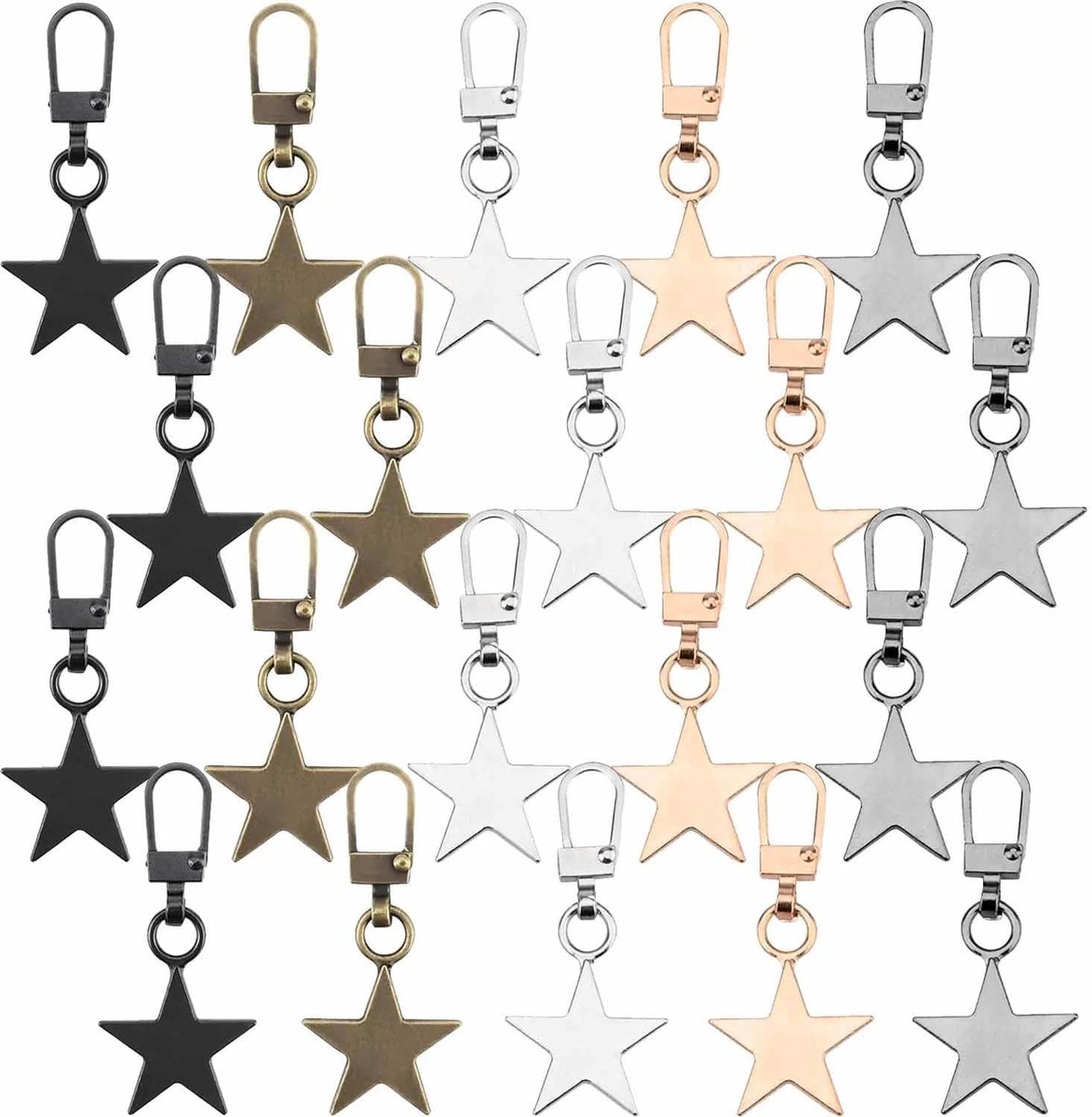 20 stuks ritssluitinghangers, vervangingsschuifregelset, afneembare ritssluiting, metaal, geschikt voor mantels, jassen, rugzakken, handtassen (vijf kleuren)