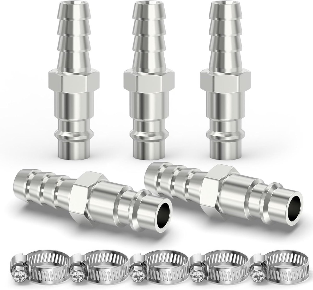 5STUKS Vernikkelde 3-in-1 snelle luchtkoppeling mannelijk 8mm nok lucht slangverbinding voor compressor luchtgereedschap luchtleidingen