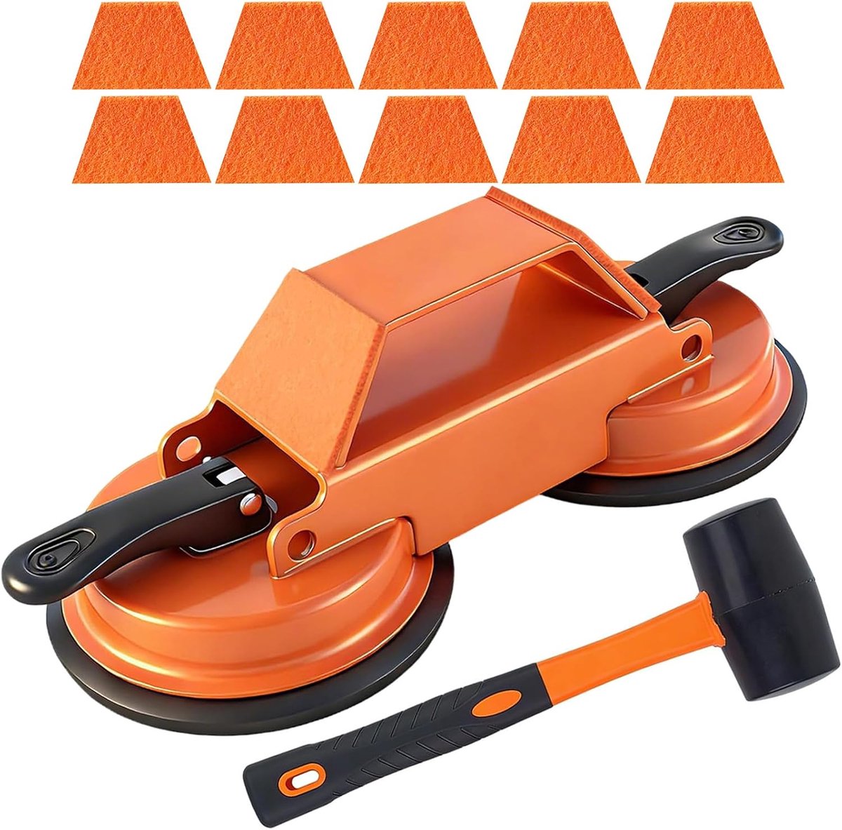 leggereedschap, laminaatlegset, dubbele vacuüm tegels en vloerlatten, grijper, zuiglift, laminaat voor plinten, bouw, reparatie, houten vloeren, wordt geleverd met rubberen hamer