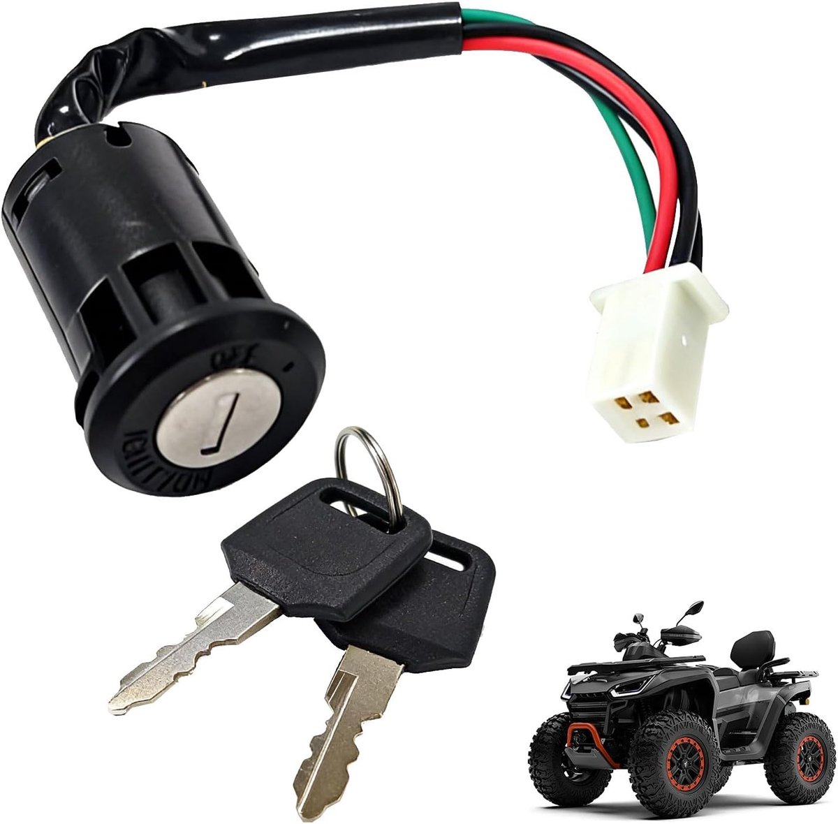 12 V motorfiets 4-draads contactsleutel schakelaar, scooter contactslot, compatibel 50 cc - 250 cc voertuigen, ATV, quad, dirtbikes, elektrische scooters. Eenvoudige installatie en verbeterde