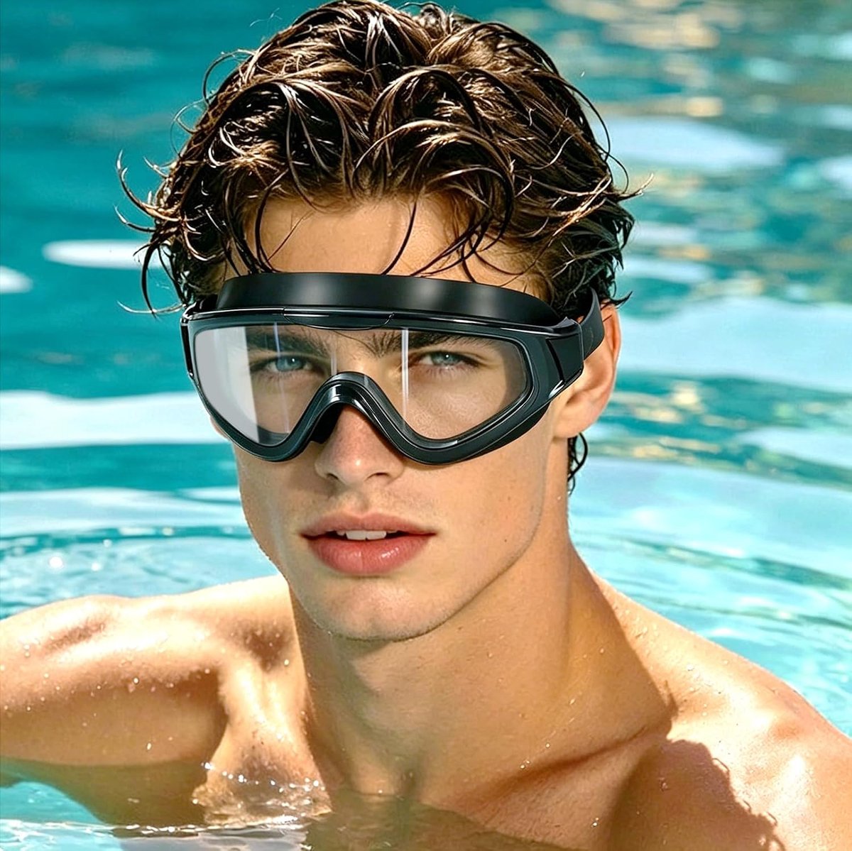 Lunettes de Natation Adult 180 ° Ultra Claire Anti-Buée, Lunette Natation Protection UV, siliconen souple reglables Lunettes Piscine, etanches Anti-Fuite Lunette Piscine Adult Homme Femme Adolescent