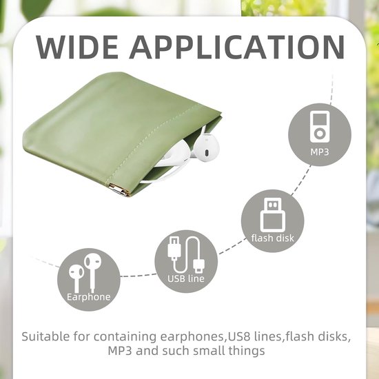 2-pack hoofdtelefoon draagtas, PU leren opbergtas, draagbare waterdichte oordopjes beschermhoes, universele hoofdtelefoon beschermhoes voor hoofdtelefoons, sleutels, USB-sticks en sieraden (groen) — afbeelding 4