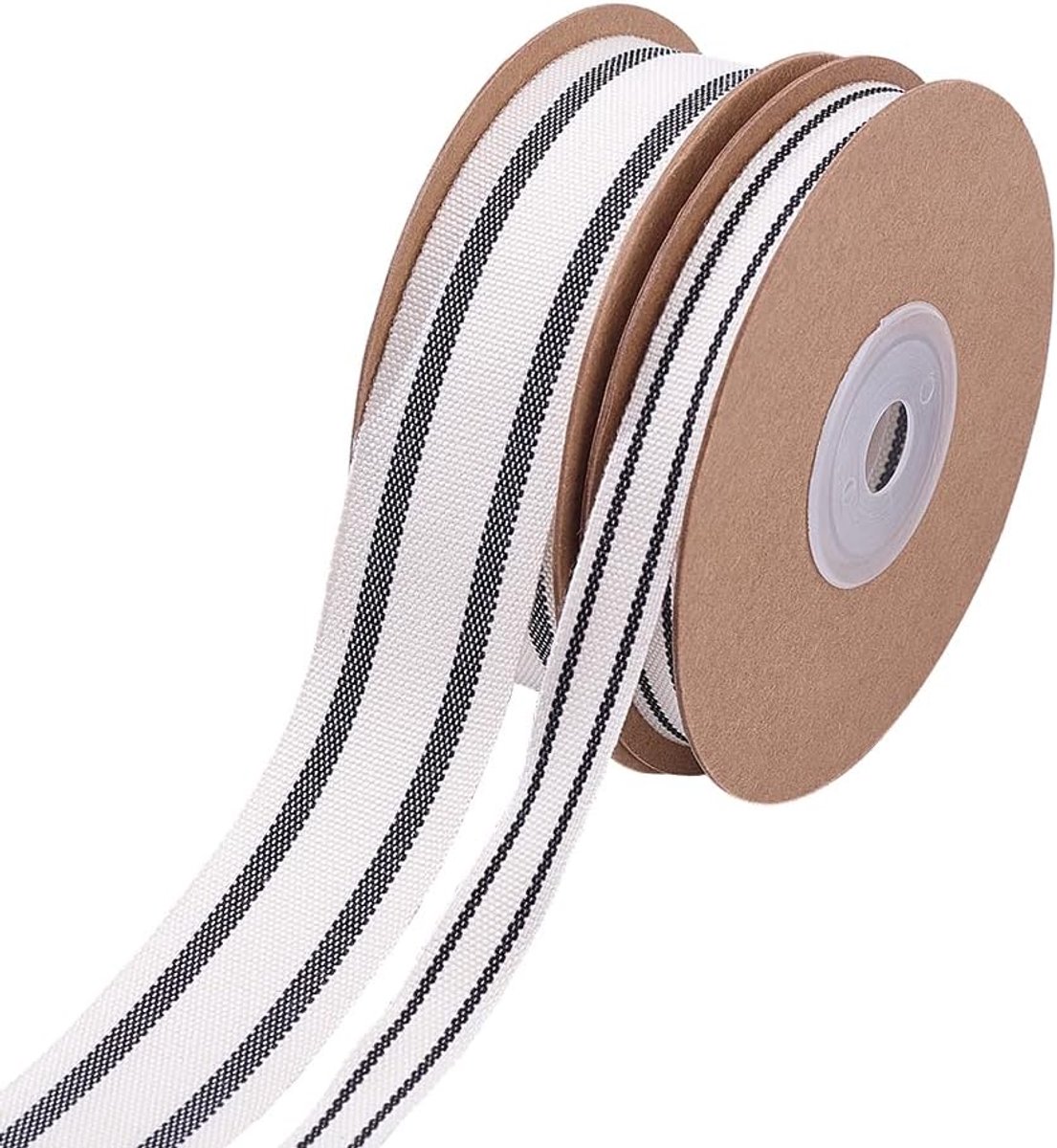 2 Rollen 20 yards Zwart Wit Gestreept Lint 3/8-1 Inch Gestreept Lint Natuurlijk Katoen Zwarte Grosgrain Linten Stevige Linten