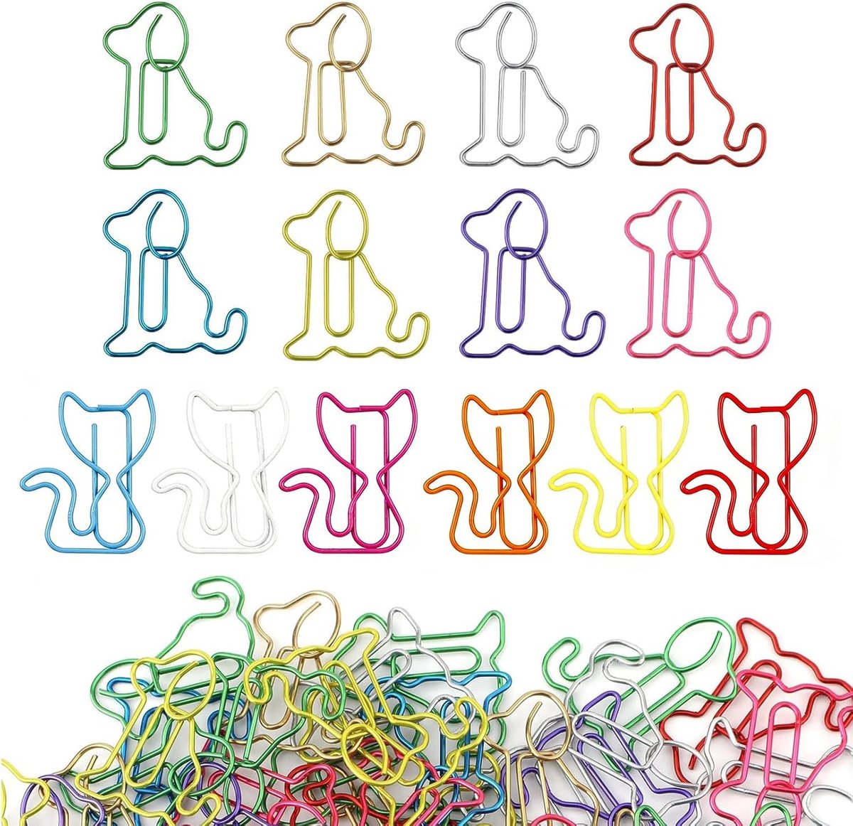60 stuks paperclips in de vorm van kat en hond, paperclips, chique paperclips, kleurrijke papierklem, kleine metalen tang, voor kantoor, school, schrijfwaren, documenten