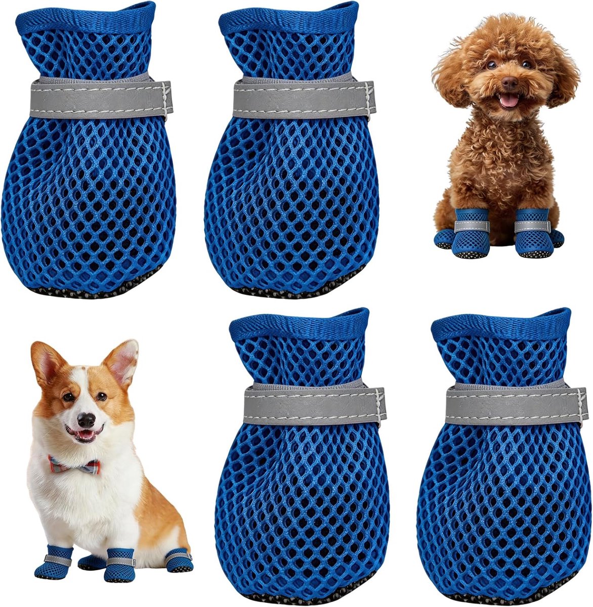 Schoenen voor honden, netschoenen voor honden, ademende zomerschoenen voor honden, zomerschoenen voor honden voor kleine honden, pootbescherming (blauw, S)