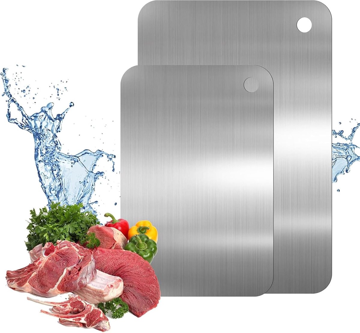 2 stuks multifunctionele snijplank van roestvrij staal, antibacterieel en schimmelwerend, voor de keuken, gebruik voor vlees, brood, fruit, groenten (15 x 25 cm + 20 x 30 cm)