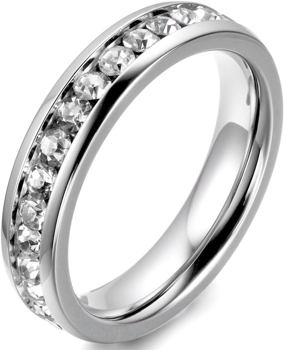 Sieraad roestvrij stalen ring met witte strass voor eeuwigheid bruiloftsband dames heren ringen unisex maat 47 tot 57