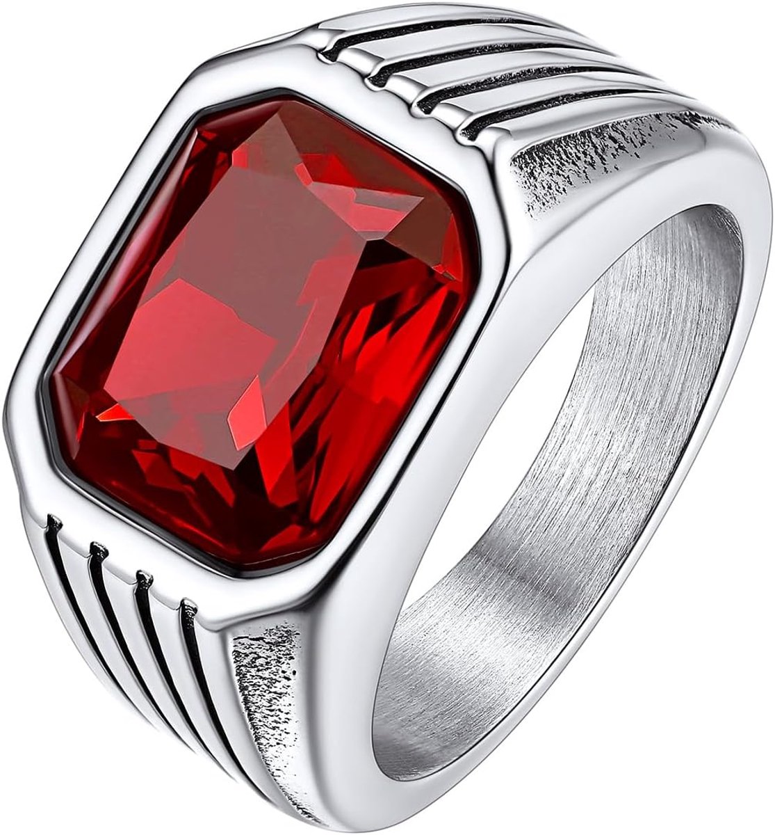 Ringen voor heren, dikke zegelring voor heren, ring met synthetische edelstenen, maat 54-82, met geschenkdoos