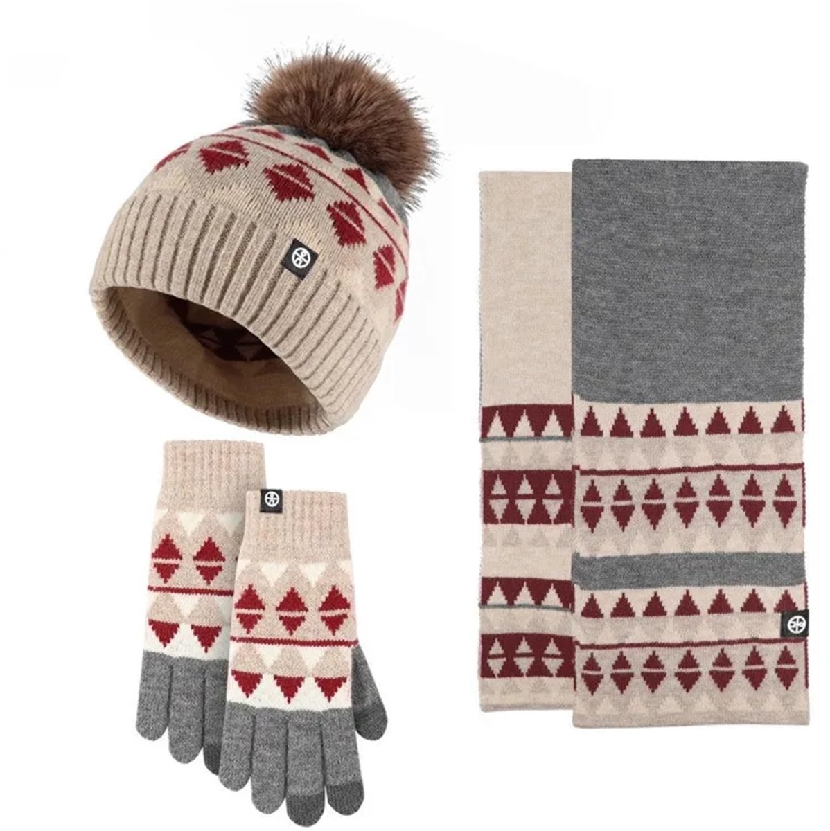 Wollen Winter Set Dames – Muts Sjaal Handschoenen 3 Delig – Warme Wolmix Accessoires – Touchscreen Handschoenen Winddicht & Zacht – Voor Herfst Winter Buitenactiviteiten – Dames – Rood – 3 Stuks