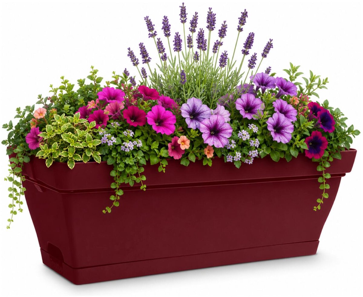 EDA Romeo balkon bloempot / plantenbak - kunststof - rood - 28 x 19 x 13 cm - met ophangbeugels