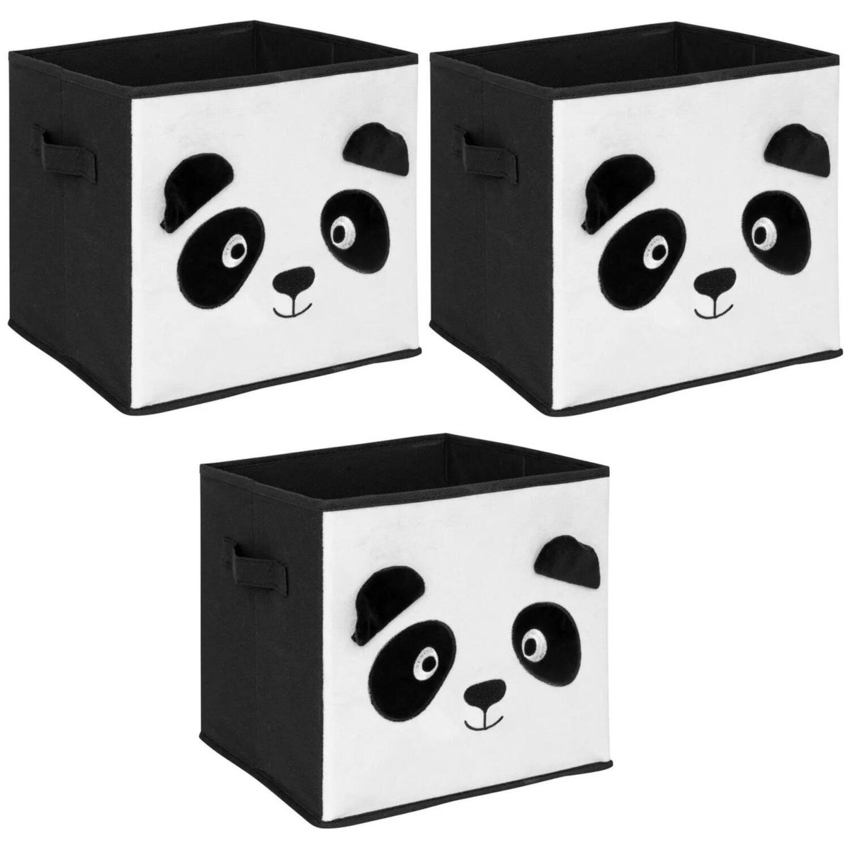 Atmosphera Opbergmand kastmand - 3x - voor kinderkamer - dieren thema panda - 29 x 29 x 29 cm - Vakkenkast manden - karton - zwart/wit