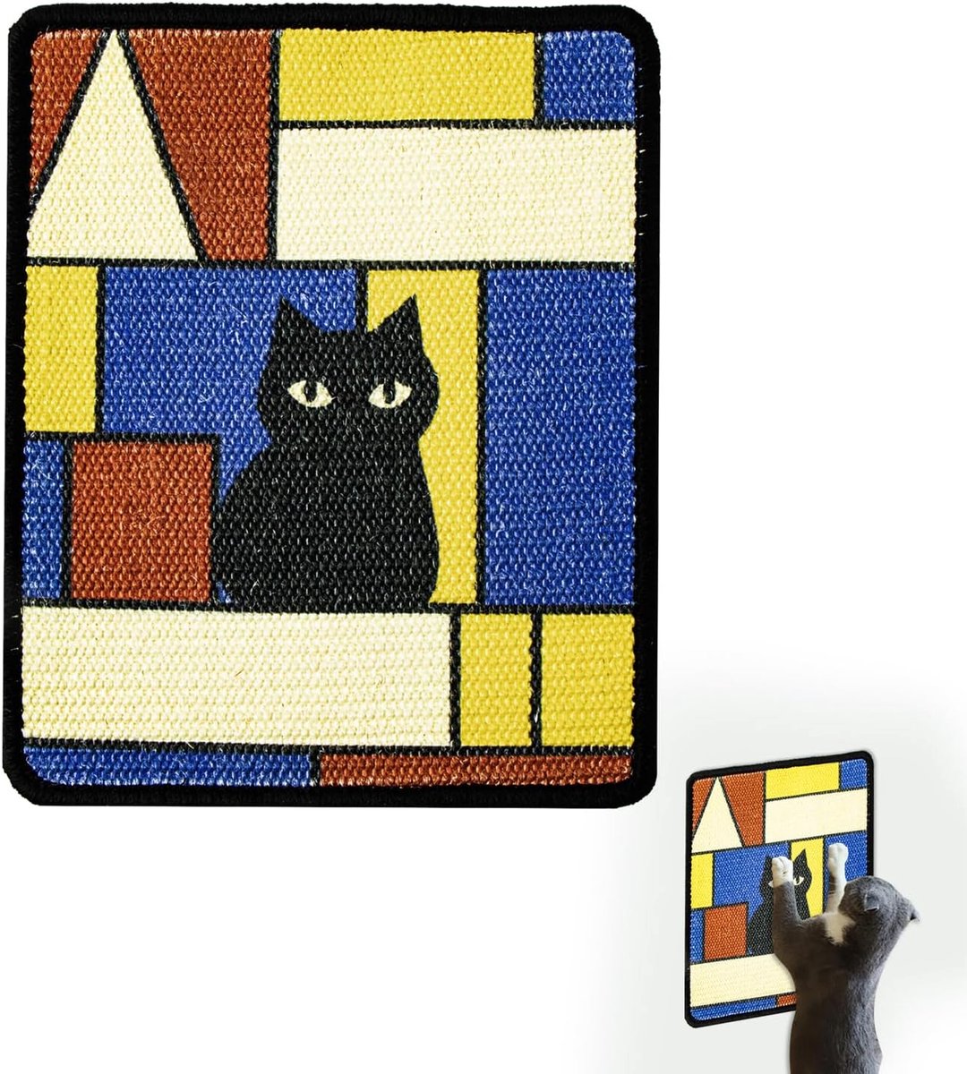 Krabmat voor katten, sisal-kattenontwerp, 38 x 30 cm, krabmat, krabmat voor binnenshuis, horizontale katten, muurkrabber, kitten, vloerkleed met tape, meubelbeschermer, pad voor wandbank