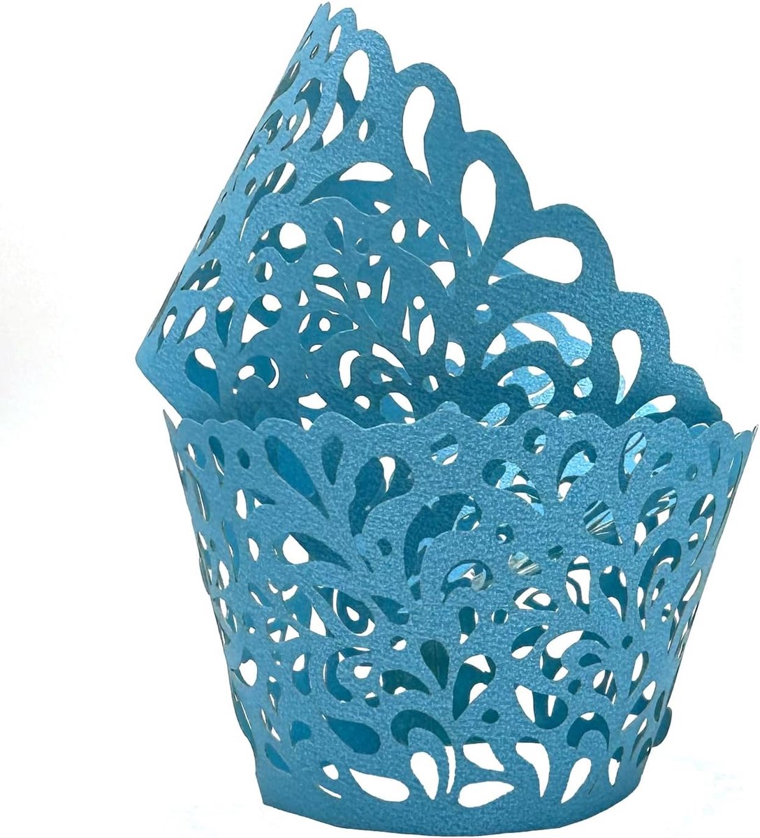 50 stuks cupcakewikkels waterdruppel uithollend artistiek bakken cakepapier kant lasergesneden voering bakbeker wraps muffin voor bruiloftsfeest verjaardag decoratie (hemelsblauw)