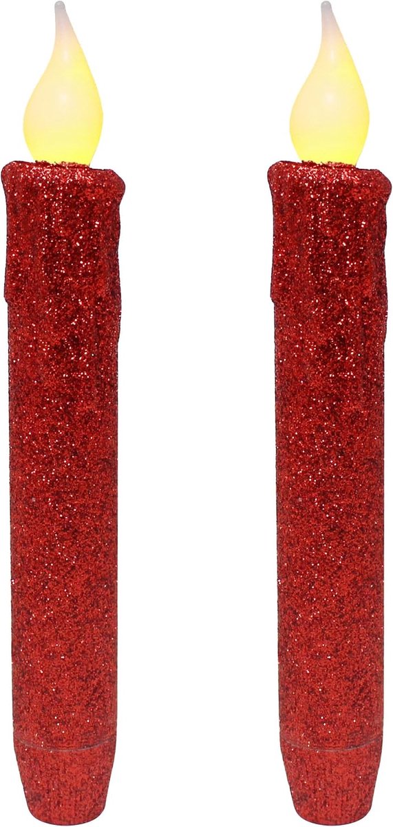 Glitter vlamloze kaarsen flikkerende batterij aangedreven LED Taper Kaarsen met Timer voor Thuis, Bruiloft, Halloween, Kerst Decor. Rood, 6-3/4 Inch, Set van 2