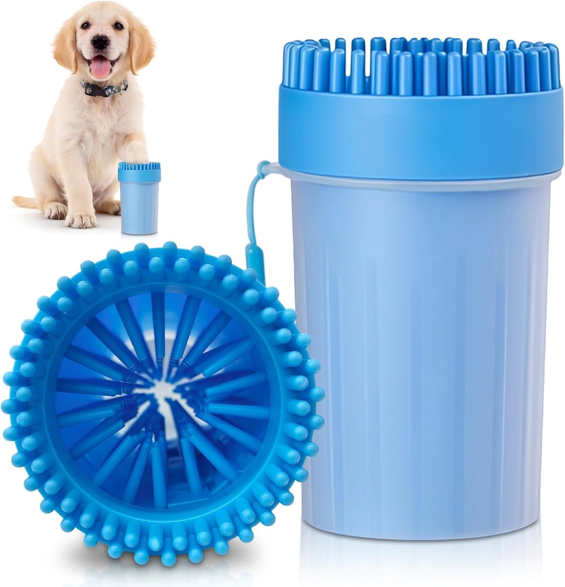 Pootreiniger voor honden, draagbaar, herbruikbare pootreiniger, voor kleine en middelgrote huisdieren, middelblauw