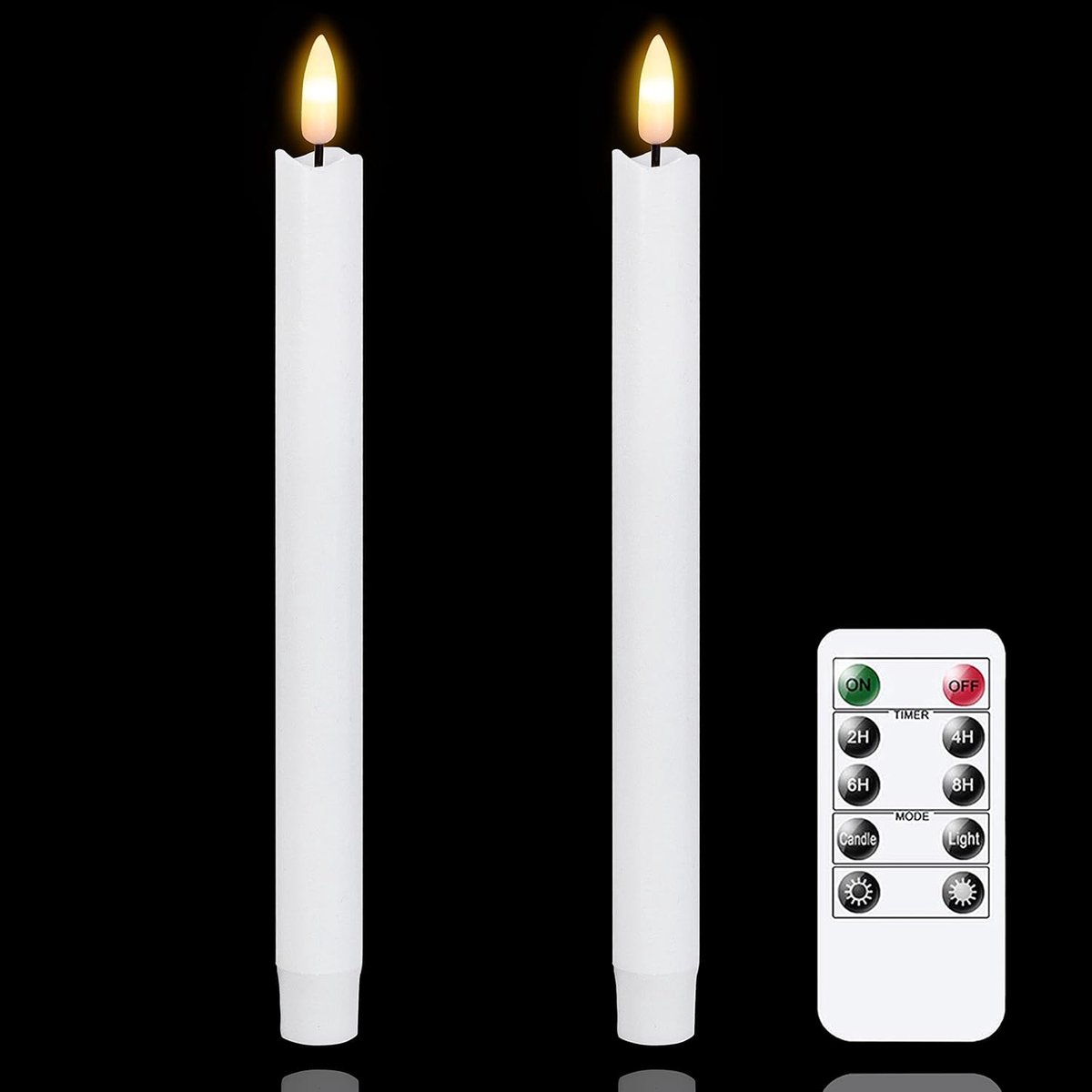 LED-kaarsen met afstandsbediening en temporizator, Wit batterijvoorzorgde flakkerende, pak van 2 echte waskaarsen met warme brand en 3D-wiek, vlamloze kandelaars (2 cm x 25 cm)