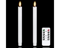 LED-kaarsen met afstandsbediening en temporizator, Wit batterijvoorzorgde flakkerende, pak van 2 echte waskaarsen met warme brand en 3D-wiek, vlamloze kandelaars (2 cm x 25 cm)