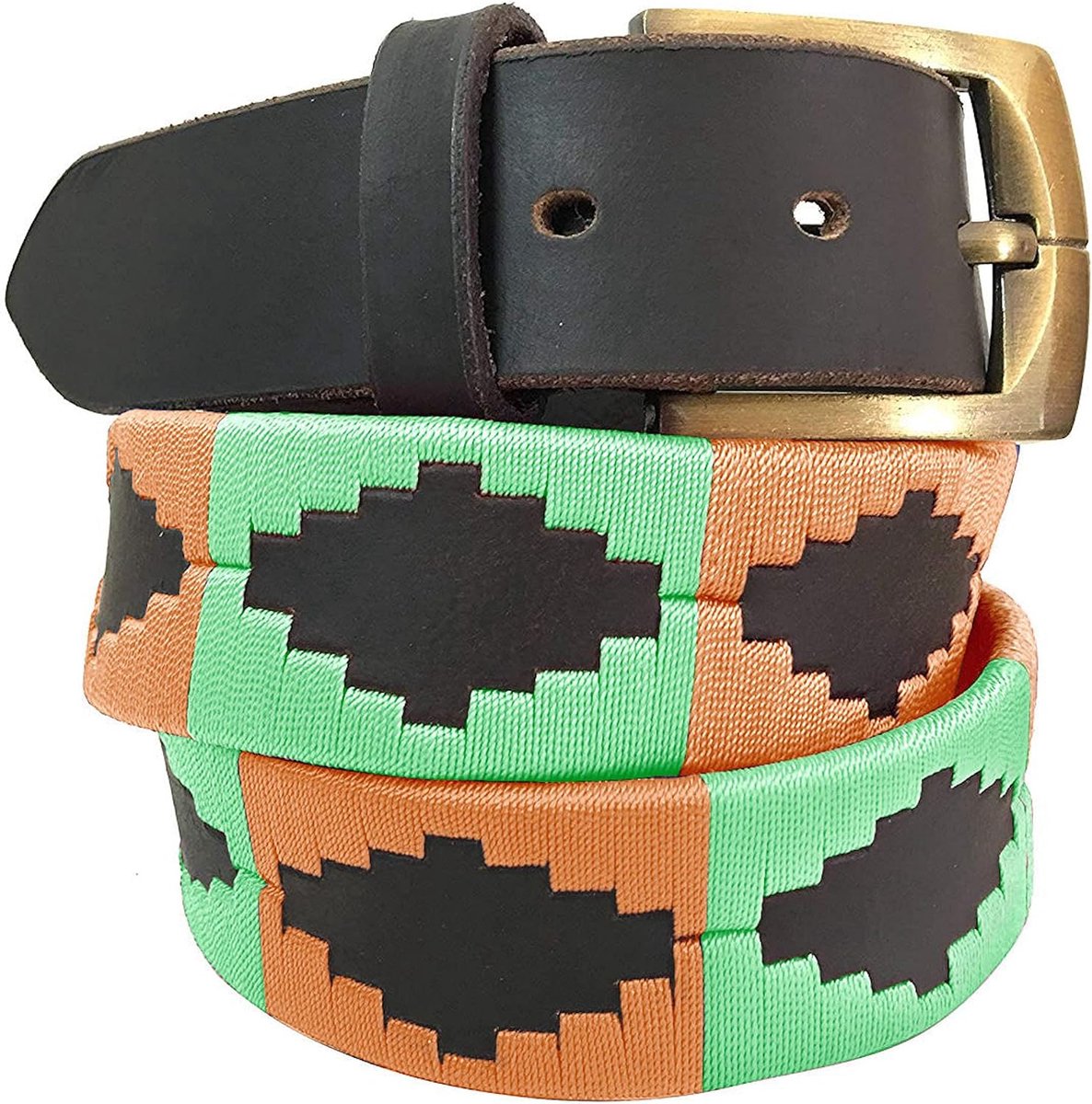 DIAZ Heren Dames Premium Unisex Bruin Leer Geborduurde Designer Polo Riem