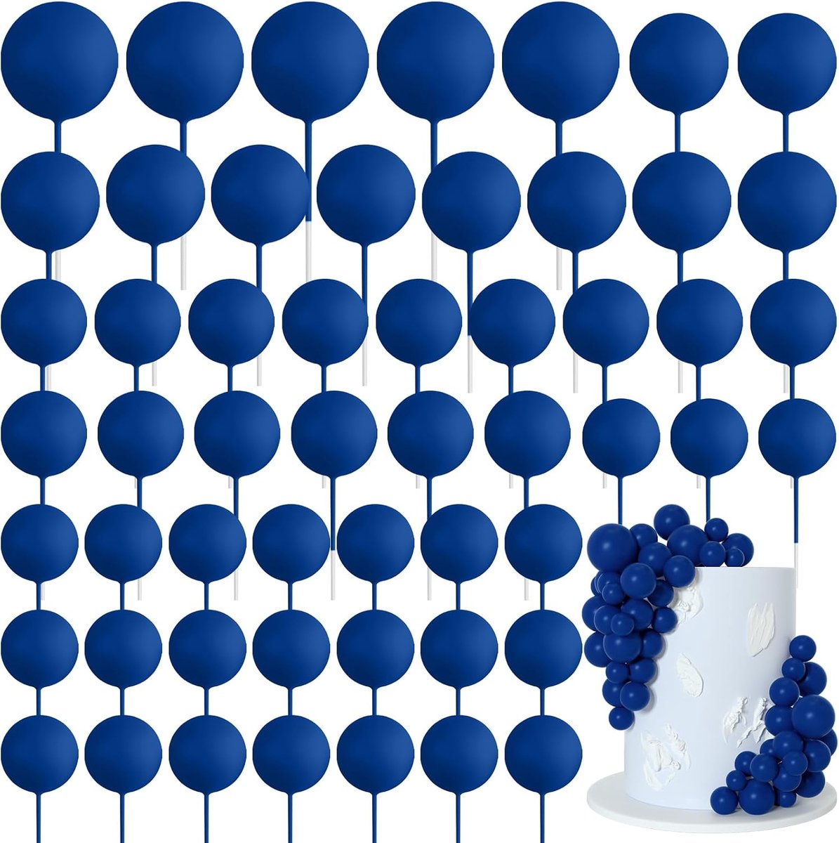 75 stuks koningsblauwe taartballen, topper decoraties, schuim cupcake topper mini ballon taarttopper ballen taartprikkers voor taartdecoratie, verjaardagsfeestje bruiloft