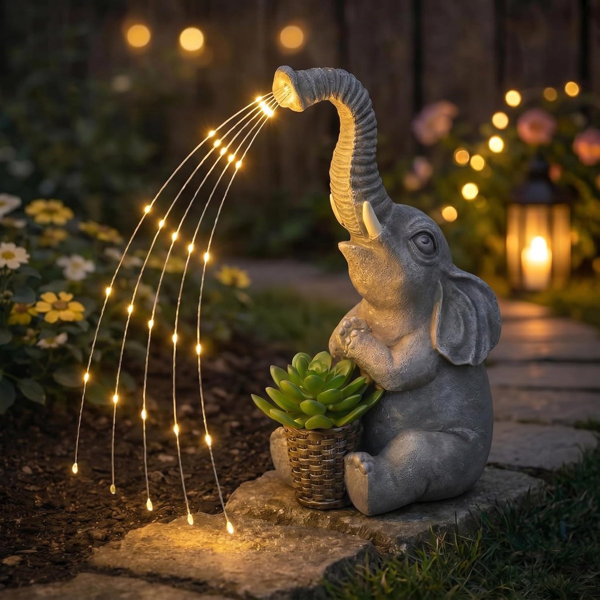 Tuinfiguren olifant op zonne-energie met led, weerbestendig en op zonne-energie | Een geluksbrenger-cadeau voor mama, papa en oma, 26,7 cm grote tuindecoratie voor tuin, terras of balkon